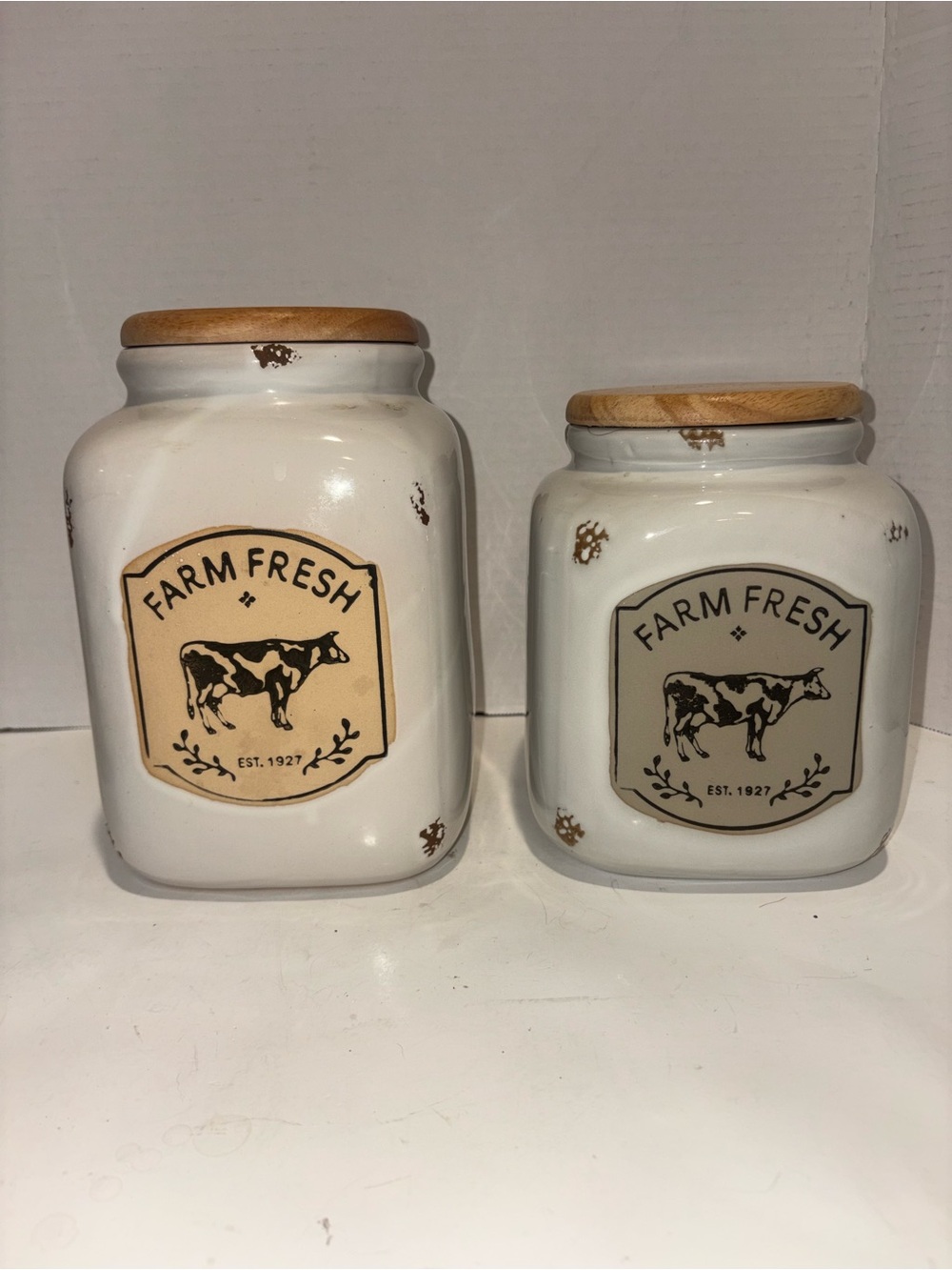 Farm Fresh Ceramic Kitchen Canister with Wood Lid - White